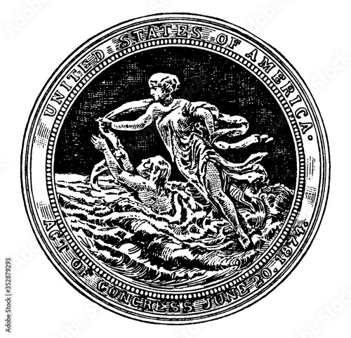 Life Saving medal, vintage illustration.