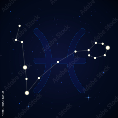 Pisces, the fishes. Constellation and zodiac sign on the starry night sky