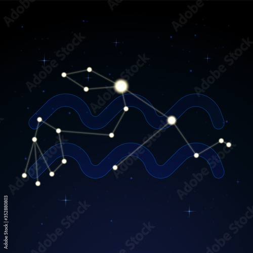 Aquarius, the water bearer. Constellation and zodiac sign on the starry night sky