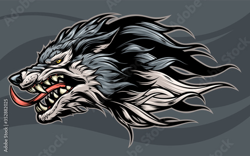 Angry wolf head