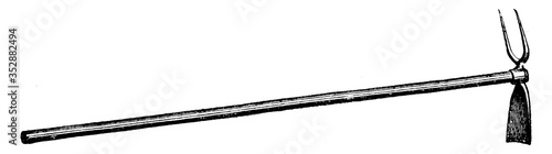 Draw Hoe and Fork Combined, vintage illustration.