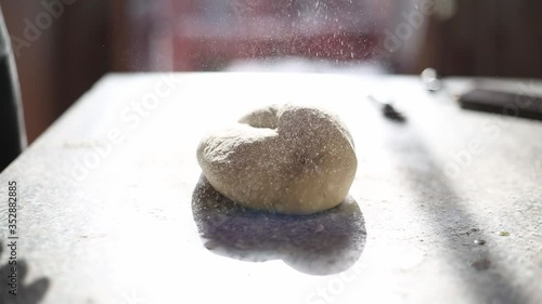hands man, during lockdown, making pizza italian style recipe, at home