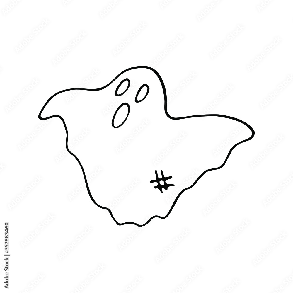 Isolated hand-drawn vector illustration of mystery ghost or poltergeist in doodle style. Halloween decoration for greeting card, invitation, poster. Isolated hand-drawn vector illustration of mystery ghost or poltergeist in doodle style. Halloween decoration for greeting card, invitation, poster.