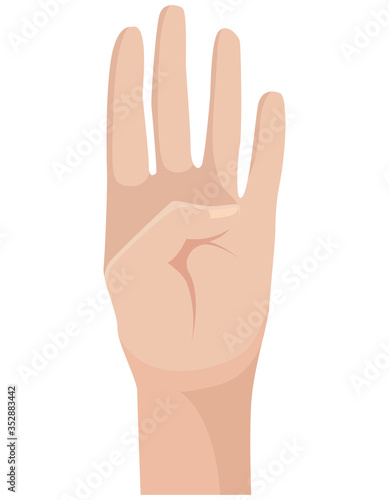 Human hand with four raised up finger. Wrist in cartoon style.