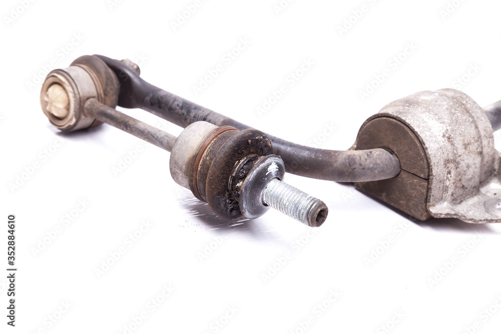 A close-up of the anti-roll bar - swivel joints, deployed in the opposite directions relative to each other and protected by anthers, they provide the mobility of the mechanism and the connection. A close-up of the anti-roll bar - swivel joints, deployed in the opposite directions relative to each other and protected by anthers, they provide the mobility of the mechanism and the connection.