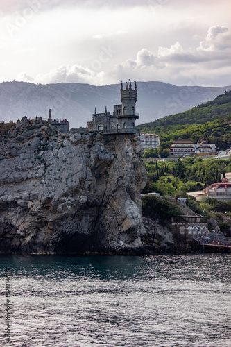 Crimea  Yalta. View of the castle  Swallow s Nest . Tourism in the Crimea. The rock on which the castle stands.
