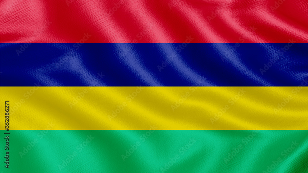 Fototapeta premium Flag of Mauritius. Realistic waving flag 3D render illustration with highly detailed fabric texture.