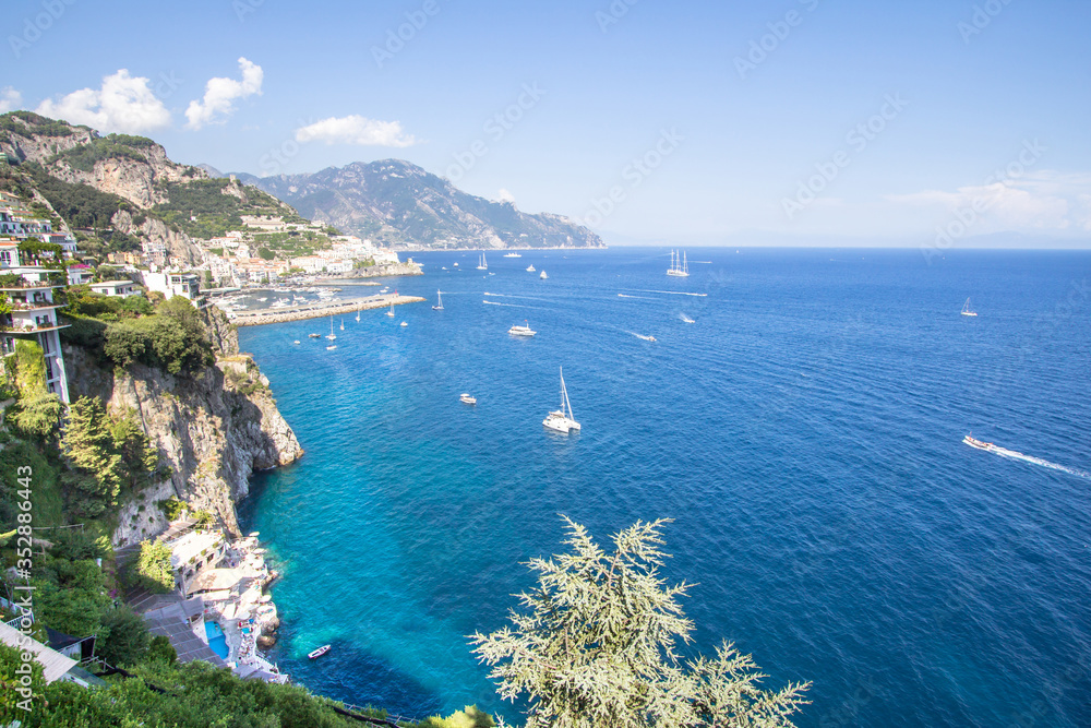 View to the Amalfi coastline, Italy