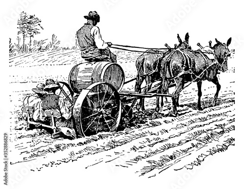 Transplanting Machine, vintage illustration