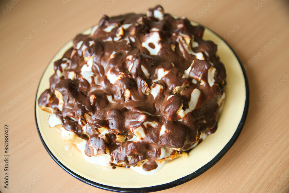 Homemade cake on a dish. Title Homemade cake on a dish. Title