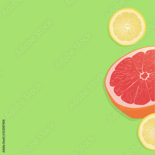 Fresh grapefruit and lemon. Minimalistic colorful background