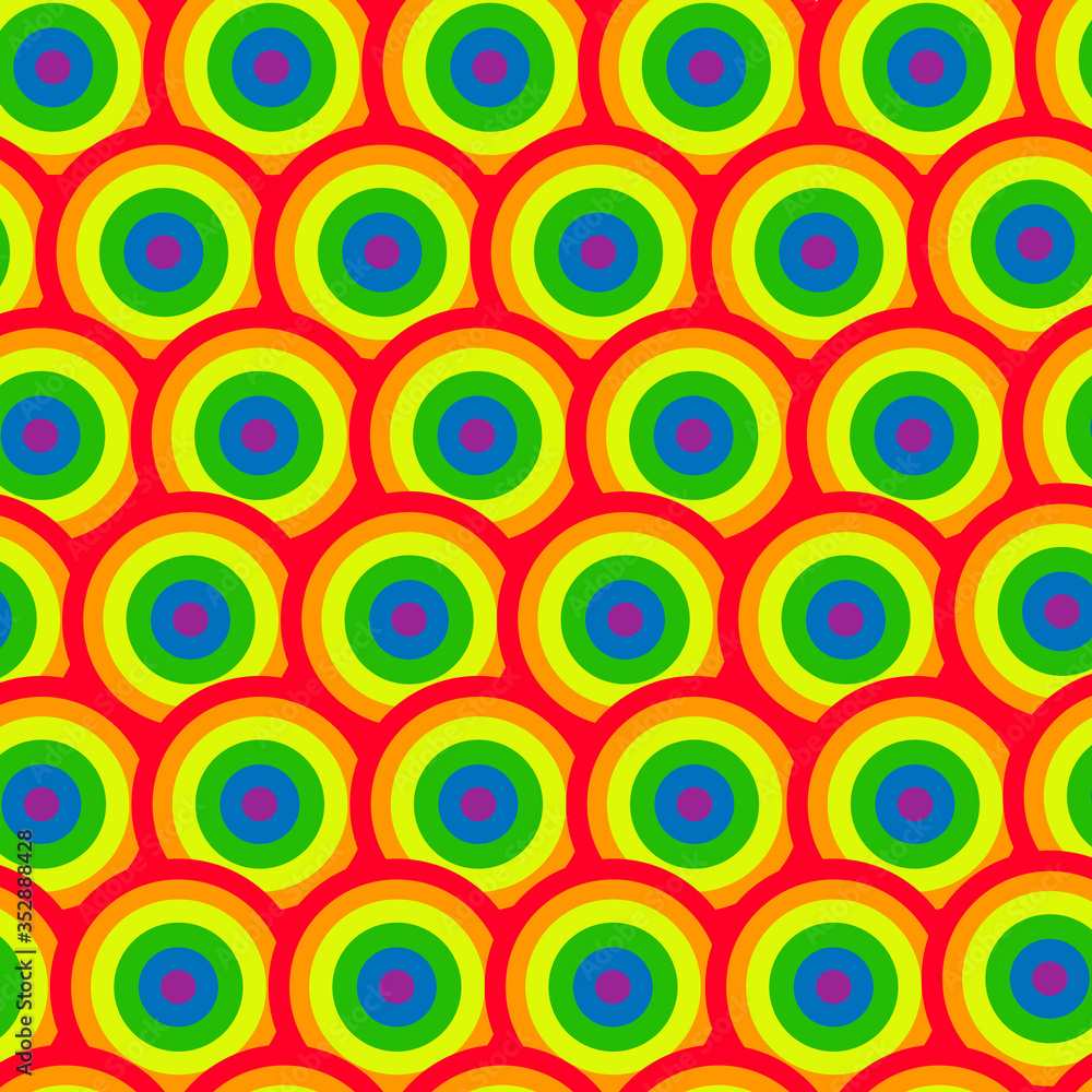 Fototapeta premium LGBT background. Circles with rainbows. Abstract background. Vector illustration with a bright background for the LGBT community. Rainbow print for Bisexual couples. The party decorations.