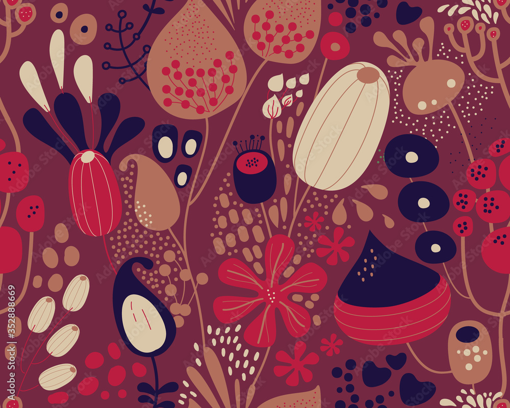 Fototapeta premium Flowers, plants and paisley cucumbers.