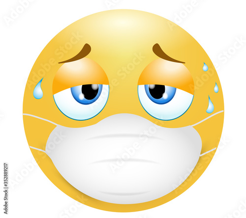 Emoji emoticon. Concept of tiredness in wearing the medical mask in the sultry heat. 3d illustration. Funny emoticon. Coronavirus outbreak protection concept.Three-dimensional. isolated