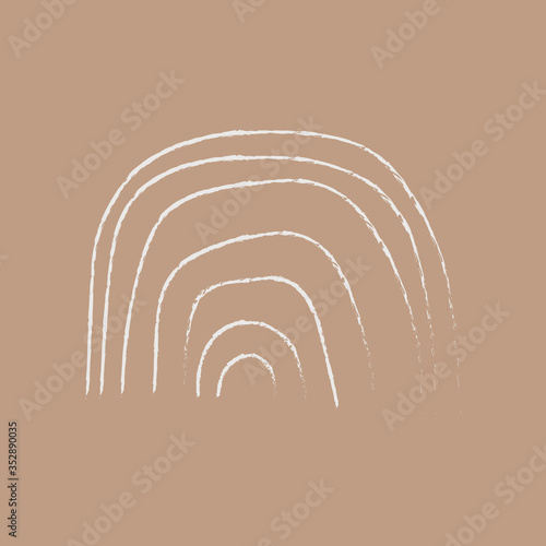 Minimalistic white rainbow on a nude background. Contemporary art. Scandinavian style