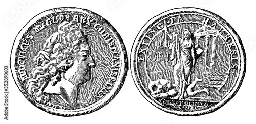 Medal of Louis XIV, vintage illustration.