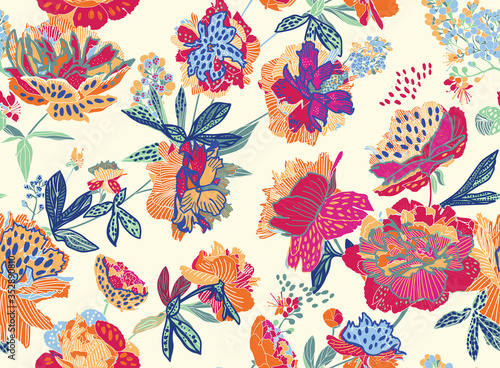 Seamless floral pattern - a bouquet of peonies.