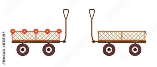 Garden cart yard dump wagon. Wheelbarrow 4 wheel all terrain carrier.