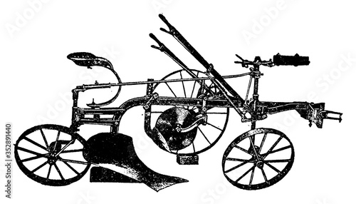 Deep Tilling Plow, vintage illustration.