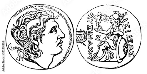 Coin of Alexander the Great, vintage illustration.
