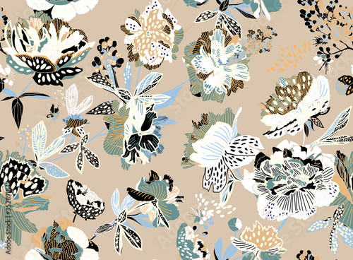 Seamless floral pattern - a bouquet of peonies.