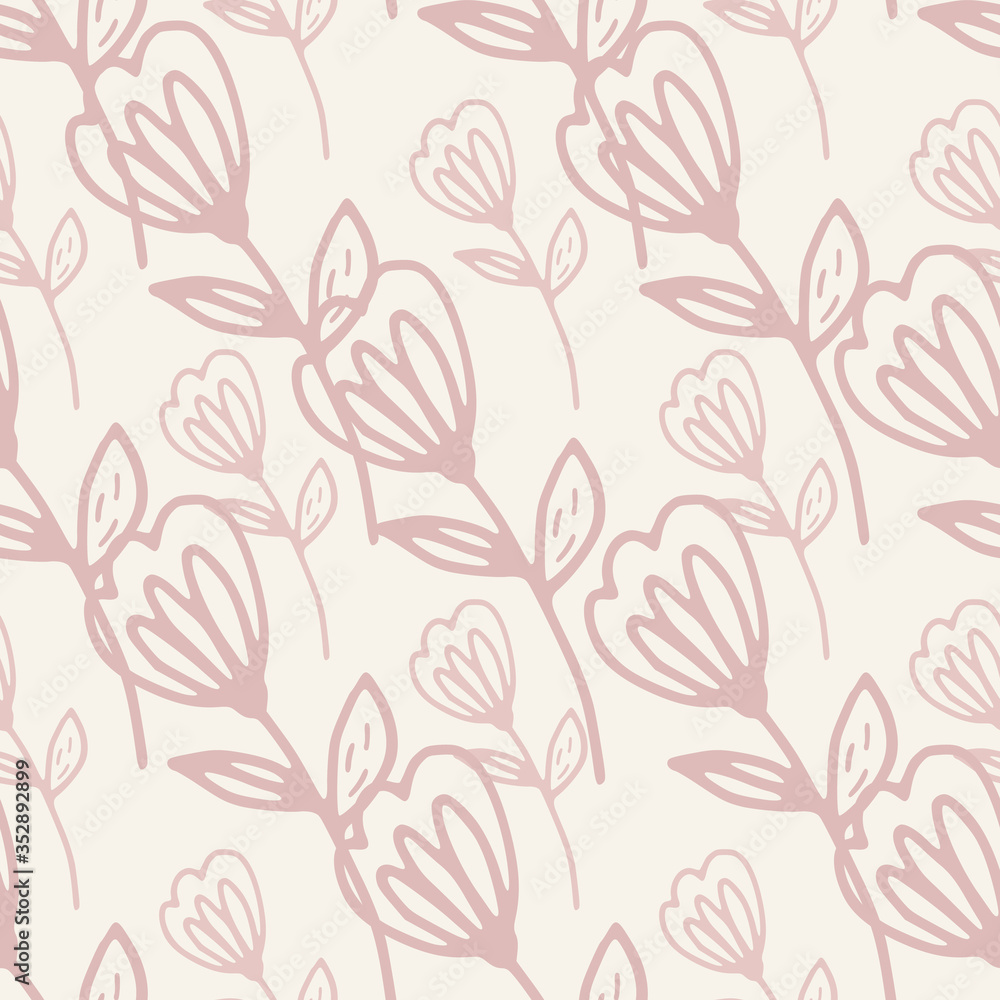 Cute outline flower seamless pattern. Ditsy floral background. Naive art. Doodle floral endless wallpaper.