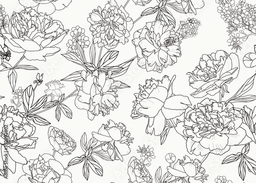 Seamless floral pattern - a bouquet of peonies.