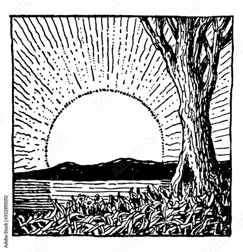 Sun Rising In The Morning, vintage illustration.