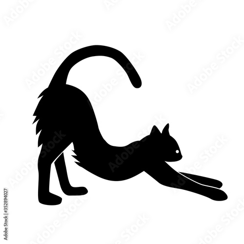 The silhouette of a cat. The cat stretches, stretching its legs forward. Vector illustration