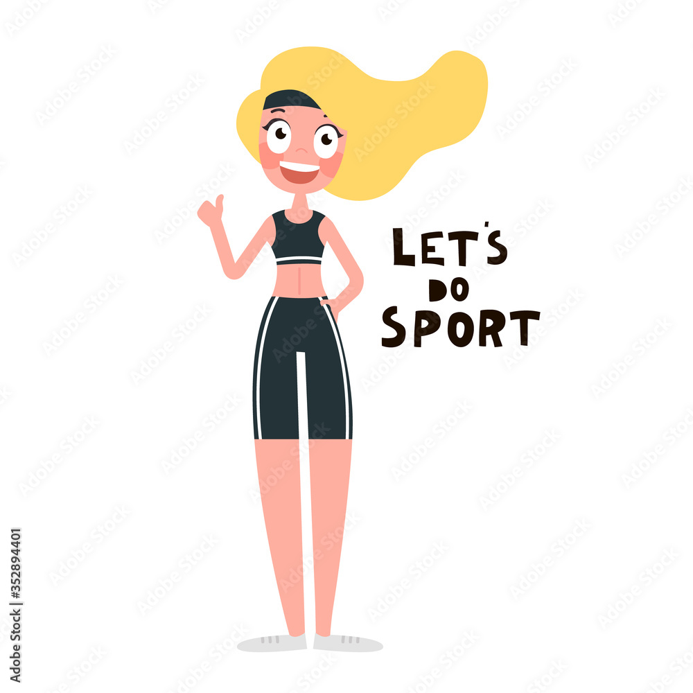 Athletic slender girl calls for sports. Vector illustration on white background Athletic slender girl calls for sports. Vector illustration on white background