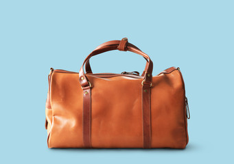 Large classic brown leather travel bag