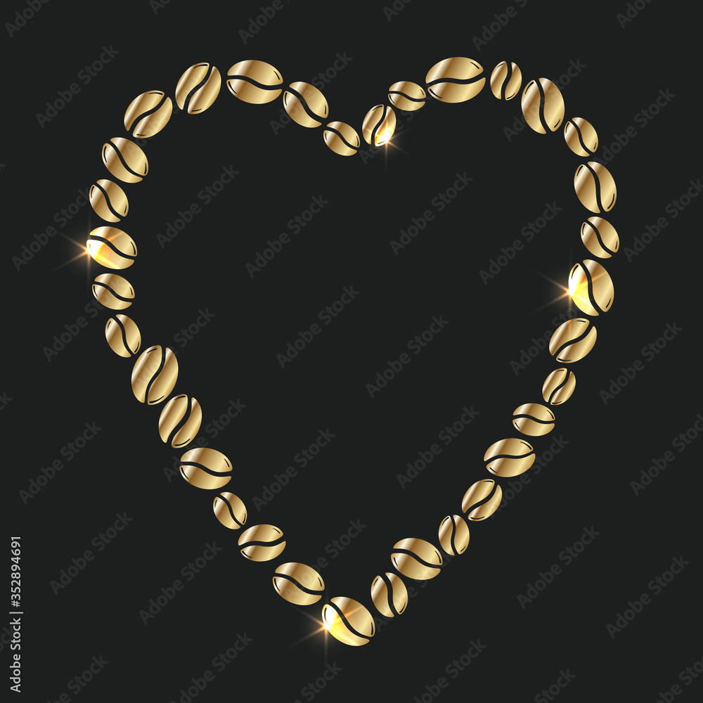 Obraz premium Group of roasted coffee beans forming a heart