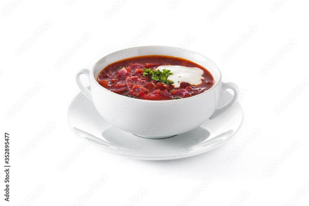 Traditional Ukrainian Russian borsch. Beetroot soup isolated on white background Traditional Ukrainian Russian borsch. Beetroot soup isolated on white background