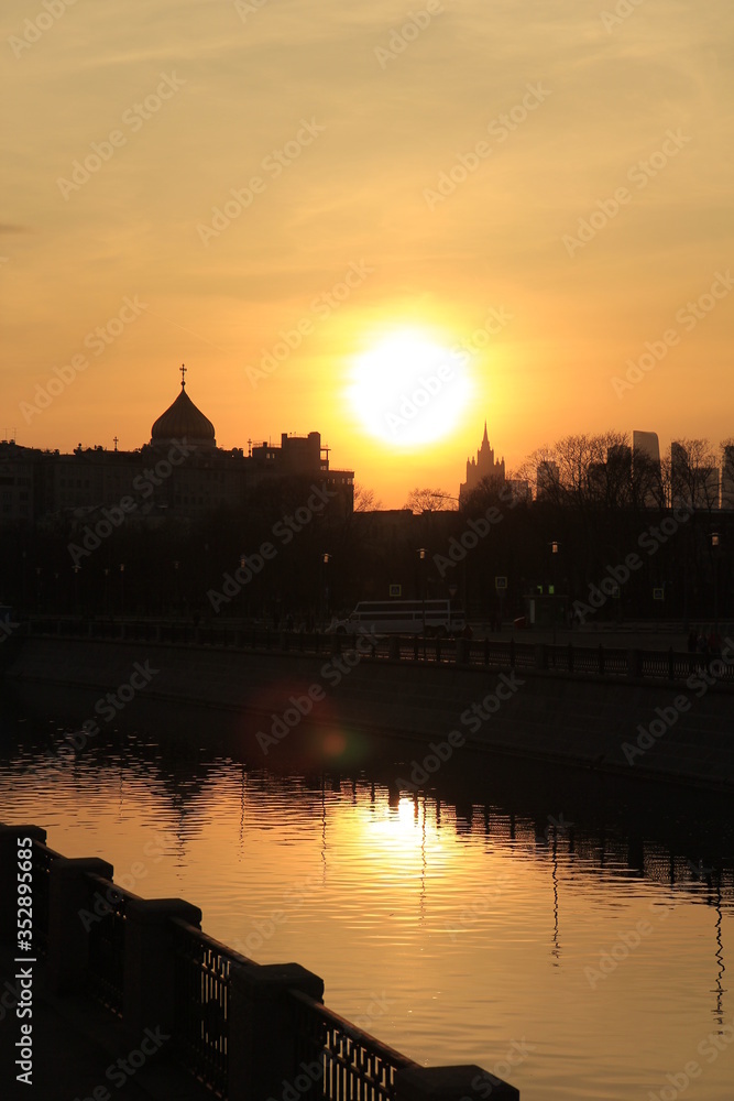 sunset over the city of Moscow