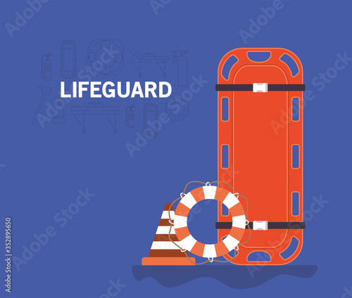 Lifeguard stretcher lifebuoy and cone vector design