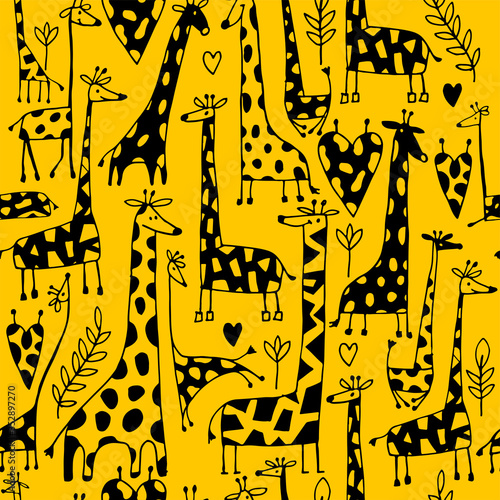 Funny giraffes sketch, seamless pattern your design