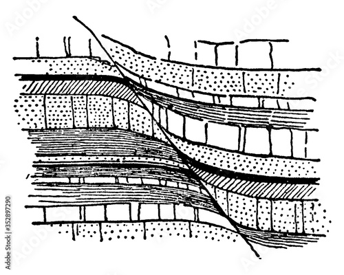 Strata with Fault Line, vintage illustration.