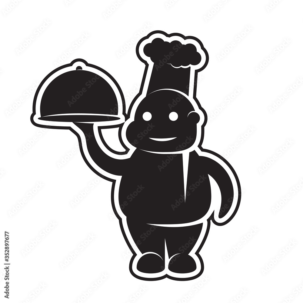 icon of a chef with a dish in his hands on a white isolated background. Vector image icon of a chef with a dish in his hands on a white isolated background. Vector image