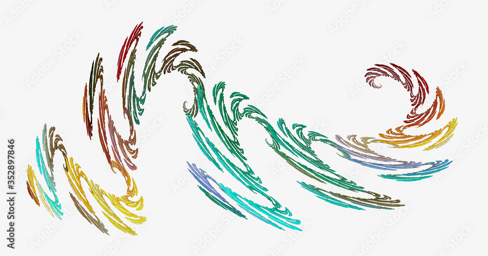 Striped colorful wave ends with a spiral. Abstract fractal background. 3D illustration. 3D rendering. Striped colorful wave ends with a spiral. Abstract fractal background. 3D illustration. 3D rendering.