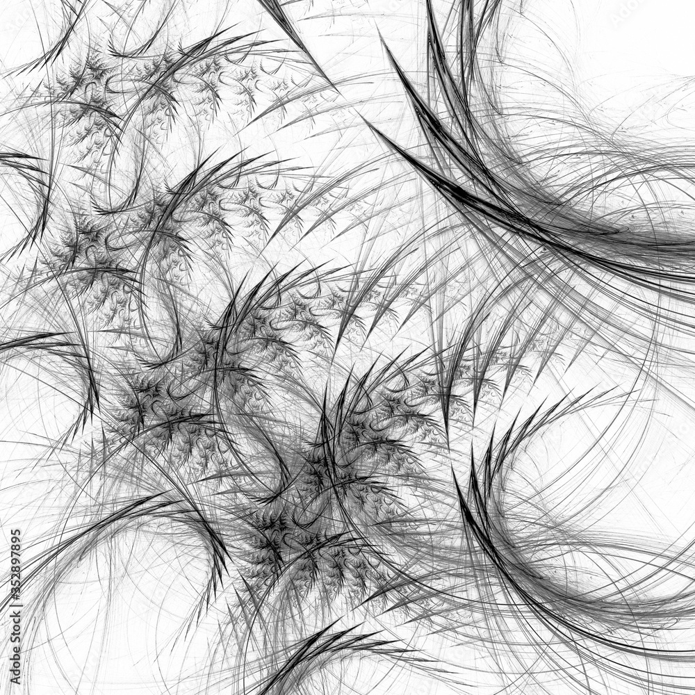 Abstract spikelets create a uniform pattern on a white background. Abstract monochrome fractal background. 3D illustration. 3D rendering. Abstract spikelets create a uniform pattern on a white background. Abstract monochrome fractal background. 3D illustration. 3D rendering.