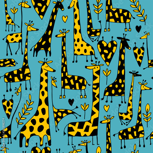 Funny giraffes sketch, seamless pattern your design