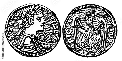Augustal or Italian Gold Coin, vintage illustration.