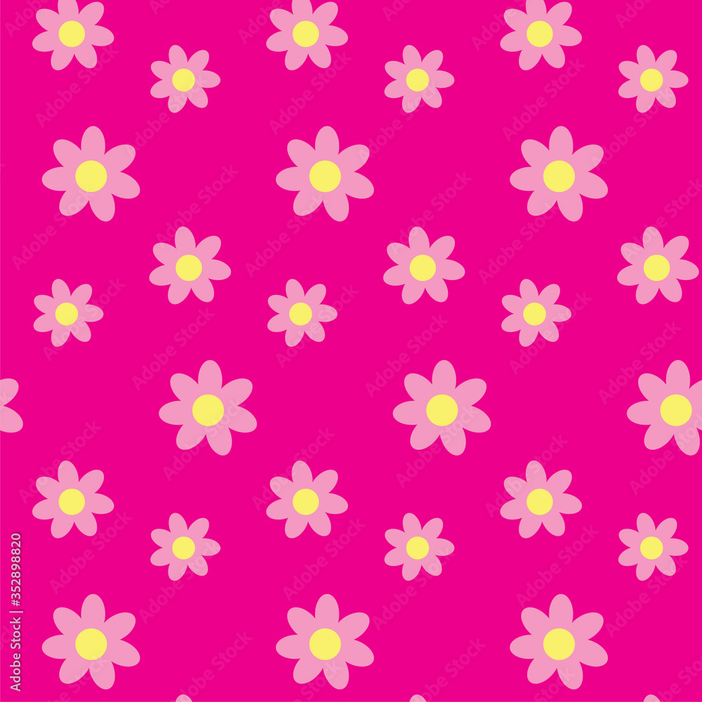 Seamless pattern with pink flowers. Romantic print for textile, clothes, web, cards or gift wrap. Illustration for girls. Summer spirit. Primitive style. Jpg file Seamless pattern with pink flowers. Romantic print for textile, clothes, web, cards or gift wrap. Illustration for girls. Summer spirit. Primitive style. Jpg file