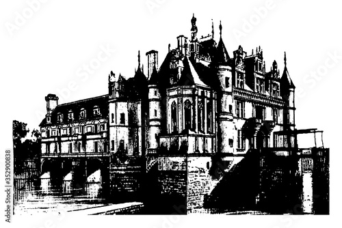 Vászonkép Chenonceaux Chateau, vintage illustration