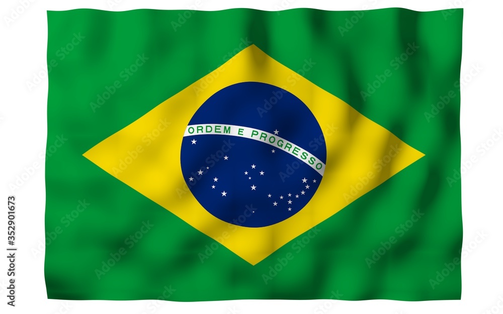 Fototapeta premium Waving flag of Brazil. Ordem e Progresso. Order and progress. Rio de Janeiro. South America. State symbol. 3d illustration