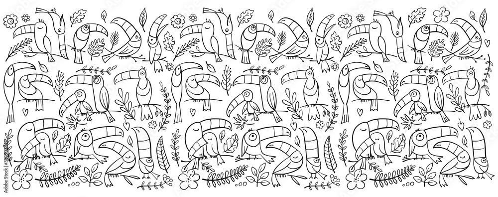 Fototapeta premium Toucans, paradise tropical bird for your design. Coloring page