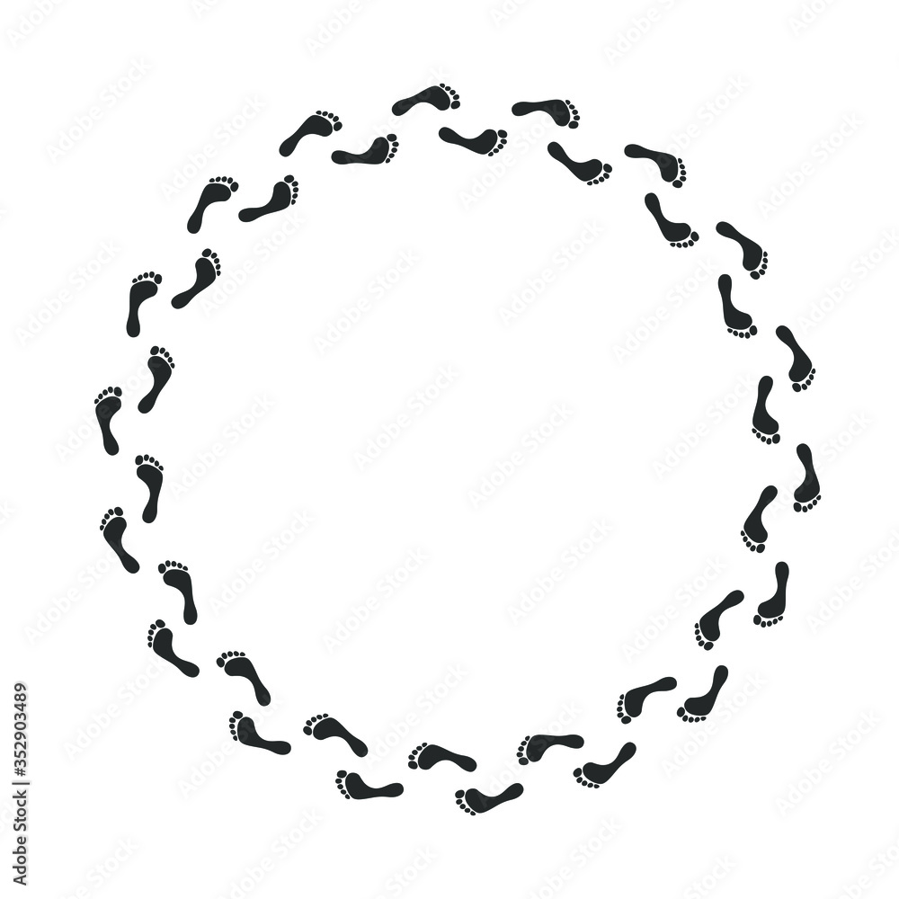 Footprints a man walking in a circle graphic graphic icon. Round frame from trails of a man. Sign isolated on white background. Vector illustration Footprints a man walking in a circle graphic graphic icon. Round frame from trails of a man. Sign isolated on white background. Vector illustration