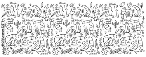 Toucans  paradise tropical bird for your design. Coloring page