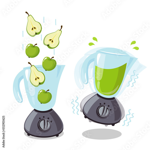 Illustration for design cafe menu.Organic raw pear and apple shake. 