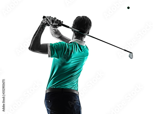 Man Golf golfer golfing isolated shadow silhouette white background